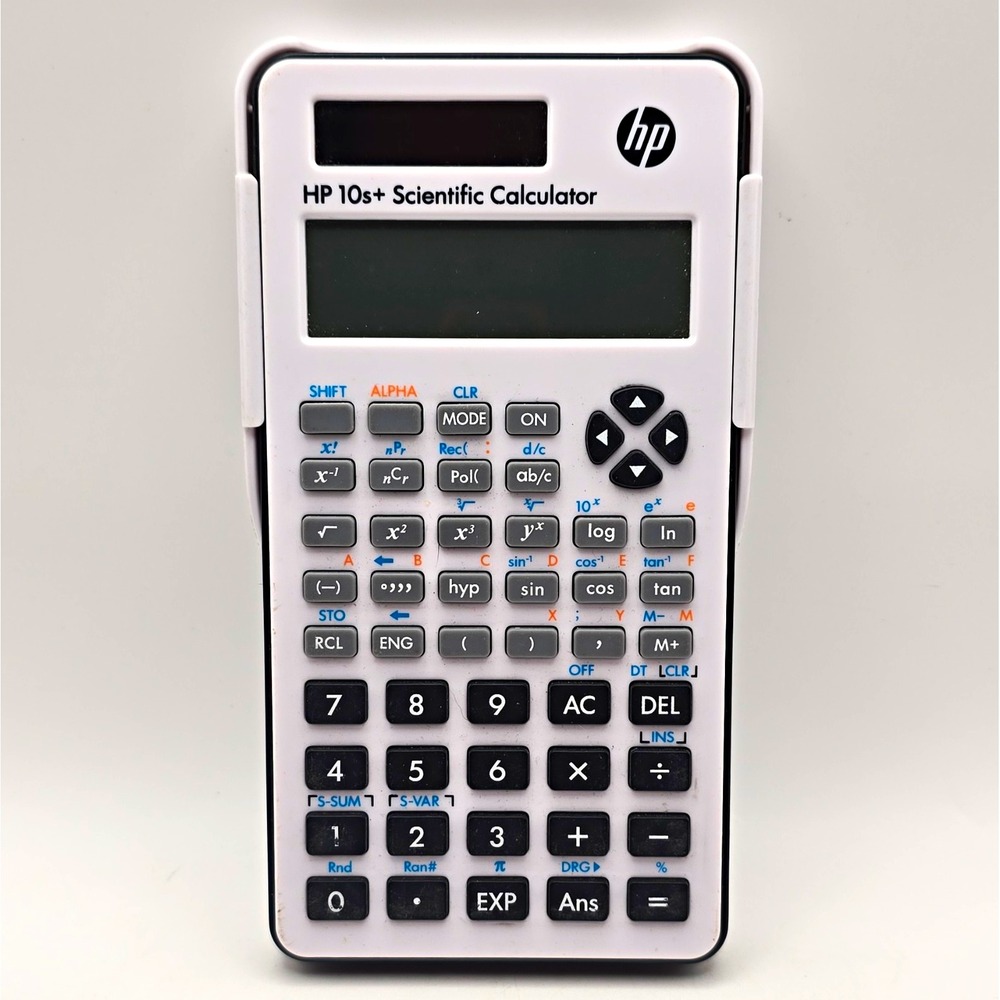 hp 10s+ scientific handheld calculator solar power lcd display white/gray